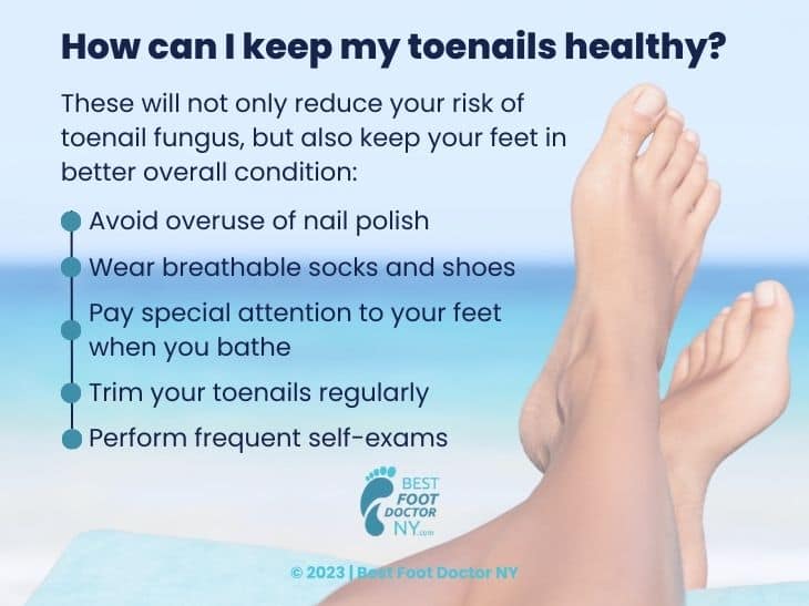 Callout 13: close-up of woman's feet relaxing on beach- how to keep toenails healthy- 5 ways listed